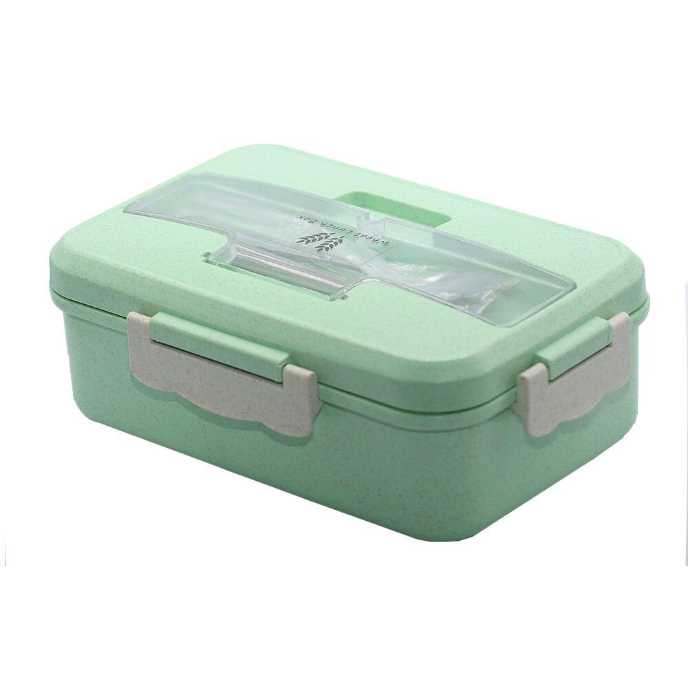 Portable Lunch Box Wheat Straw Dinnerware Food Storage Container Children Kids School Office Microwave Bento Box: Green