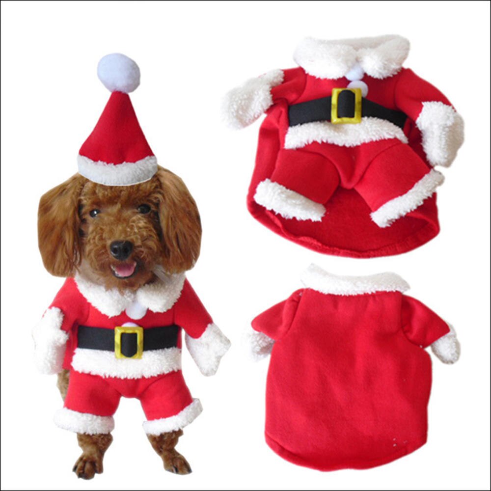 Ropa cálida de Navidad para perros y gatos bufanda roja de Papá Noel, abrigo de invierno para mascotas, traje de perro con gorro, ropa cálida, disfraz de Halloween