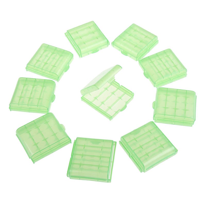 4 Slots AA AAA Rechargeable Battery Hard Plastic Case Holder Storage Box Cover Container Organizer with Clips 10 Pcs/lot: Green