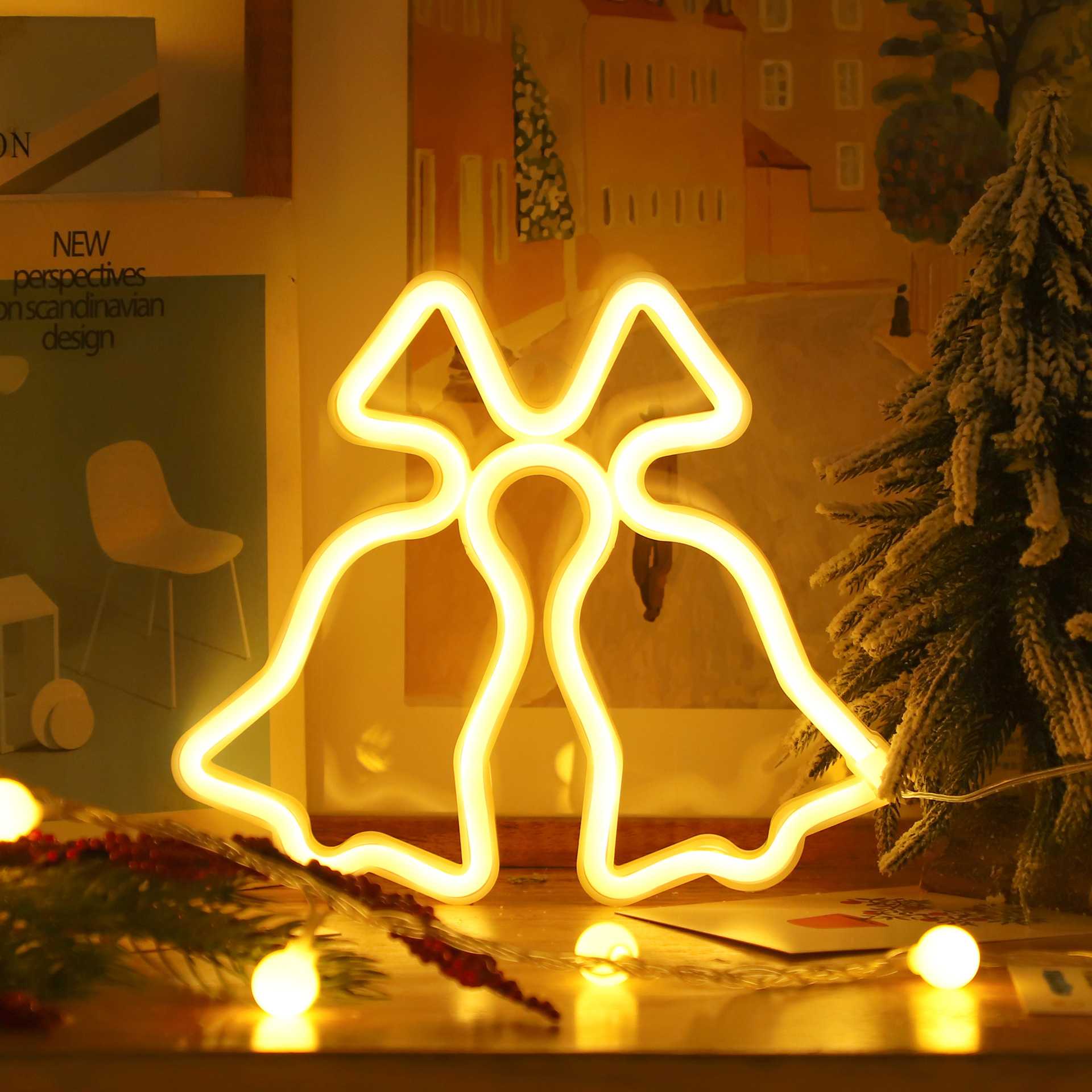 Luces decorativas navideñas, lindas luces LED de alce y Papá Noel, alimentadas por USB o con pilas, navideños, decoración de habitaciones: Rojo