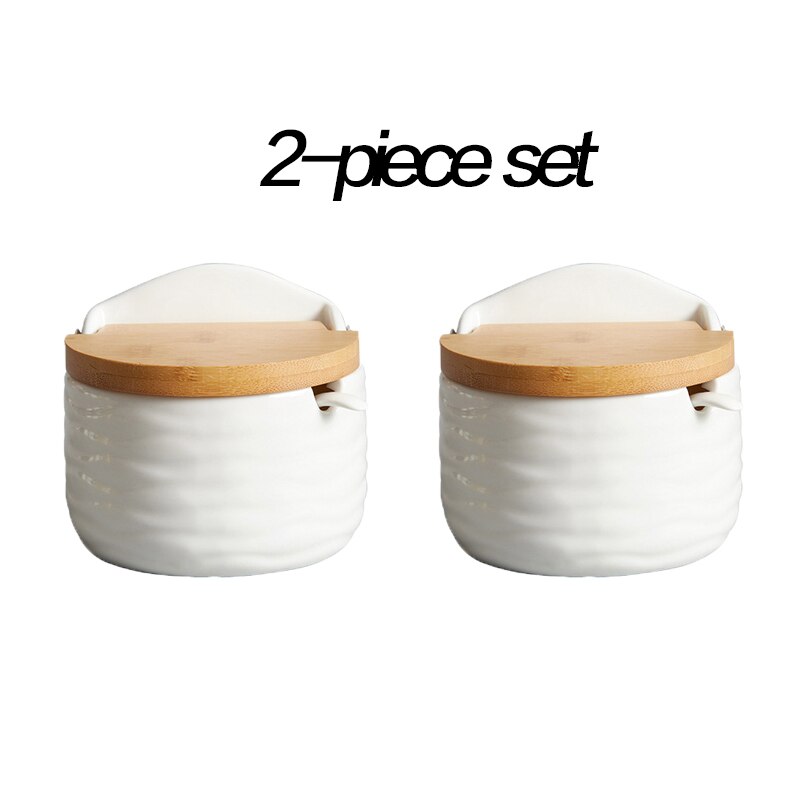 Set Van 4 Keramische Kruiden Rack Spice Potten Kommen Met Lepel &amp; Porselein Doos En Bamboe Cover-Opslag Container kruiderij Potten: G 2-piece set