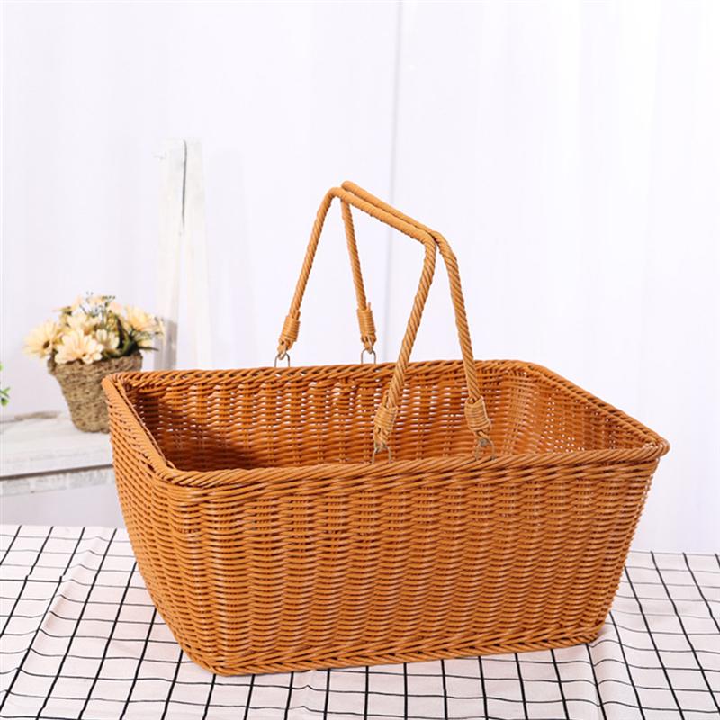 Cesta de vidro modelo de rattan para compras, cesta decorativa para armazenamento de vegetais e piquenique, 1 peça