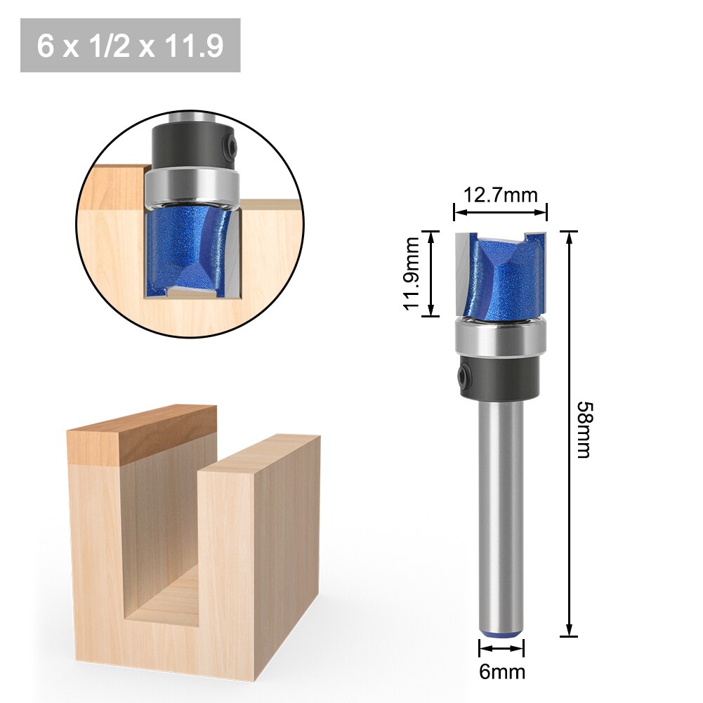 1 stk 1/4 i 6mm skaft fres fres trimming trebearbeiding fres doble blader: 6 x 12.7 x 11.9