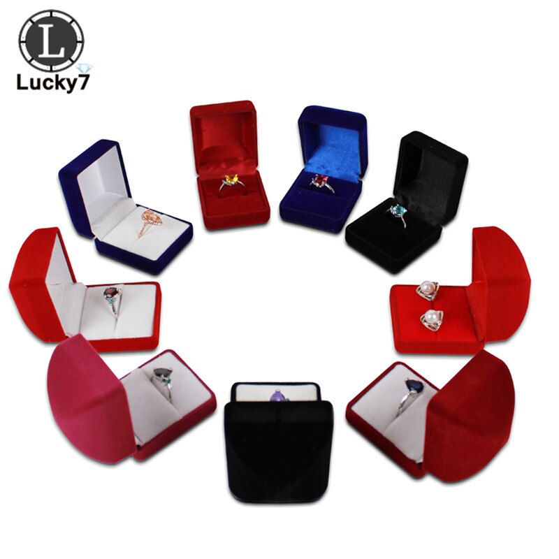 Fluwelen Ring Box 9 Kleur Ruit Case Engagement Bruiloft Sieraden Dozen Houder Voor Lover