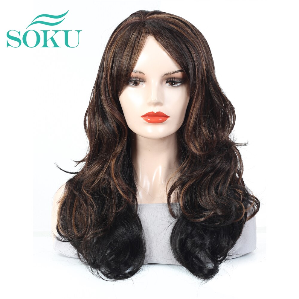 Soku bølget parykk med lukt svart farge syntetisk varmebestandig fiber skjønnhet daglig hår lav temperatur fiber til svarte kvinner: R3109