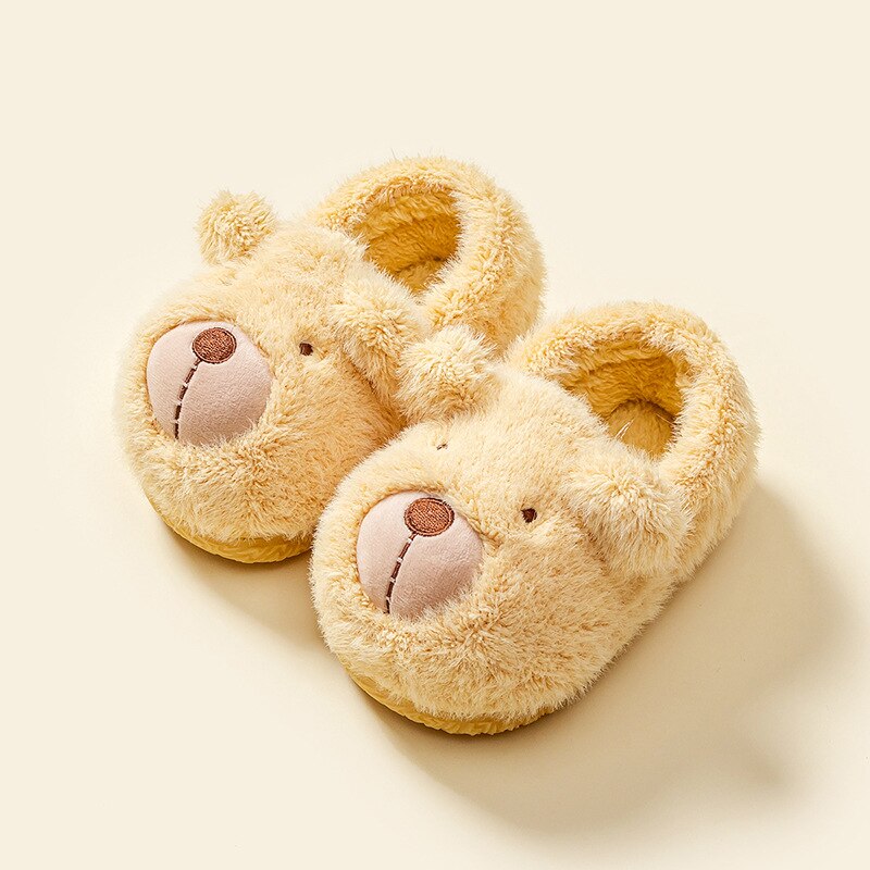 Zapatillas de invierno de algodón para niñas, zapatos de invierno con oso, Zapatillas de casa cálidas,: YELLOW / 22