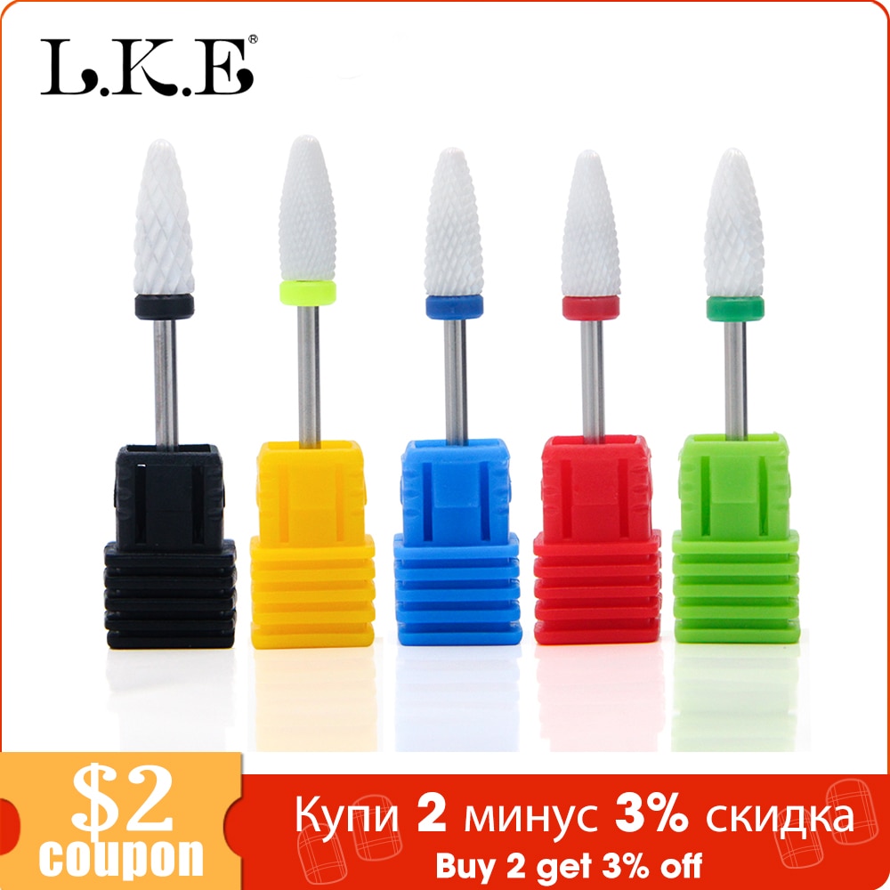 Brocas de taladro de cerámica para uñas LKE, 1 Uds., cortador de fresado para manicura, cortador para pedicura, limas eléctricas para uñas, broca