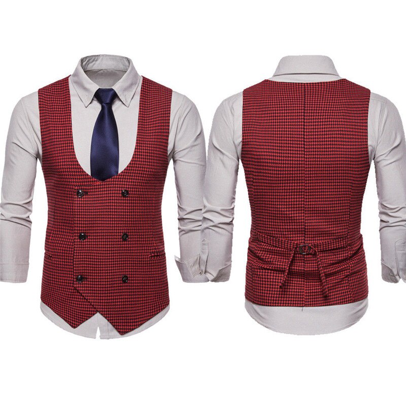 Dobbeltradet herrevest ternet bomuld forretningsformelle veste jakkesæt plus størrelse 3 plaid farver vest blazer