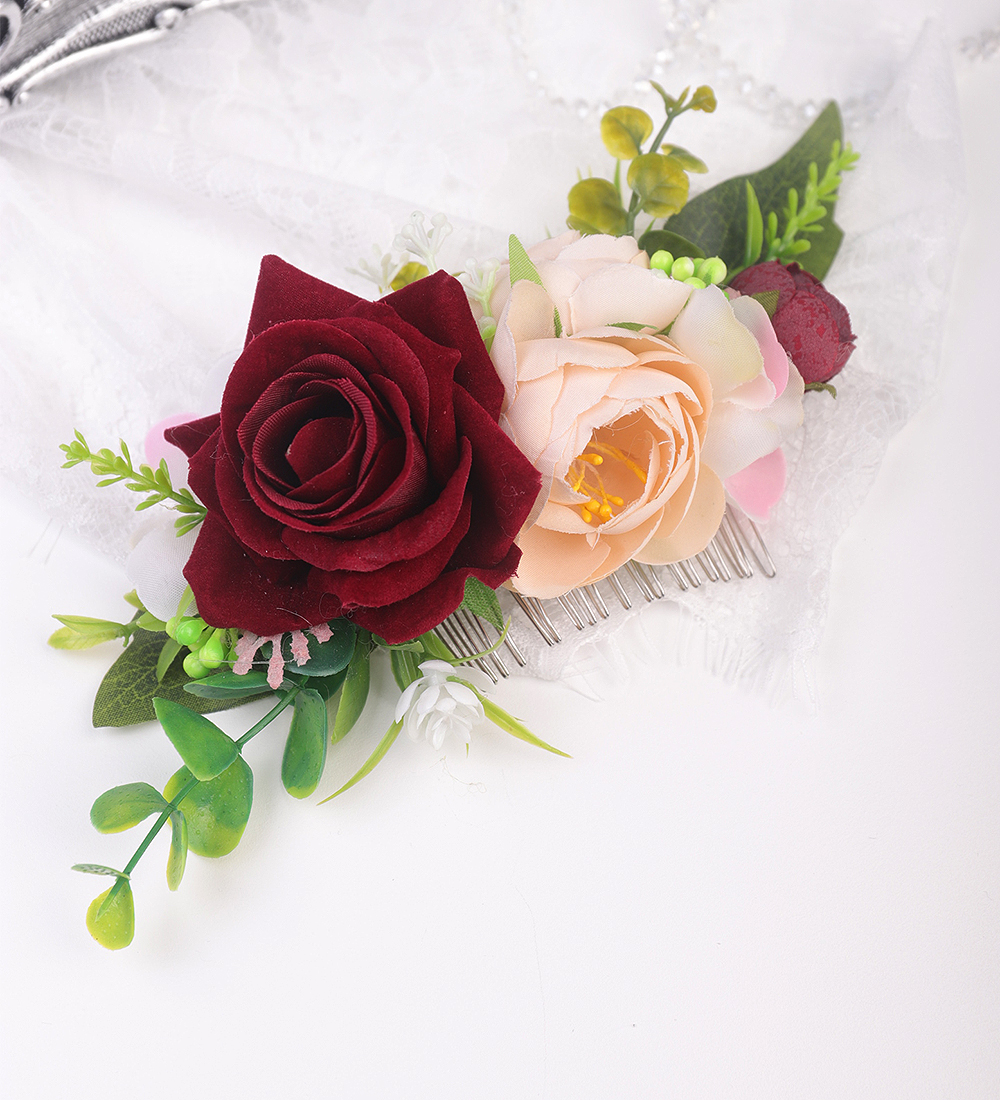 peine de flores para el pelo para mujer, rosa roja, accesorios para el cabello para novia, Glamour femenino, vid para el pelo clásica, horquillas para el pelo de para mujer