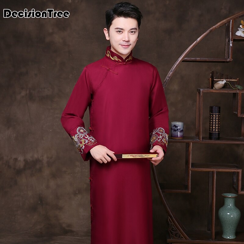 bata de hombre Roja China kimono de seda sintética bata de baño bata de noche ropa de dormir hombre pijama