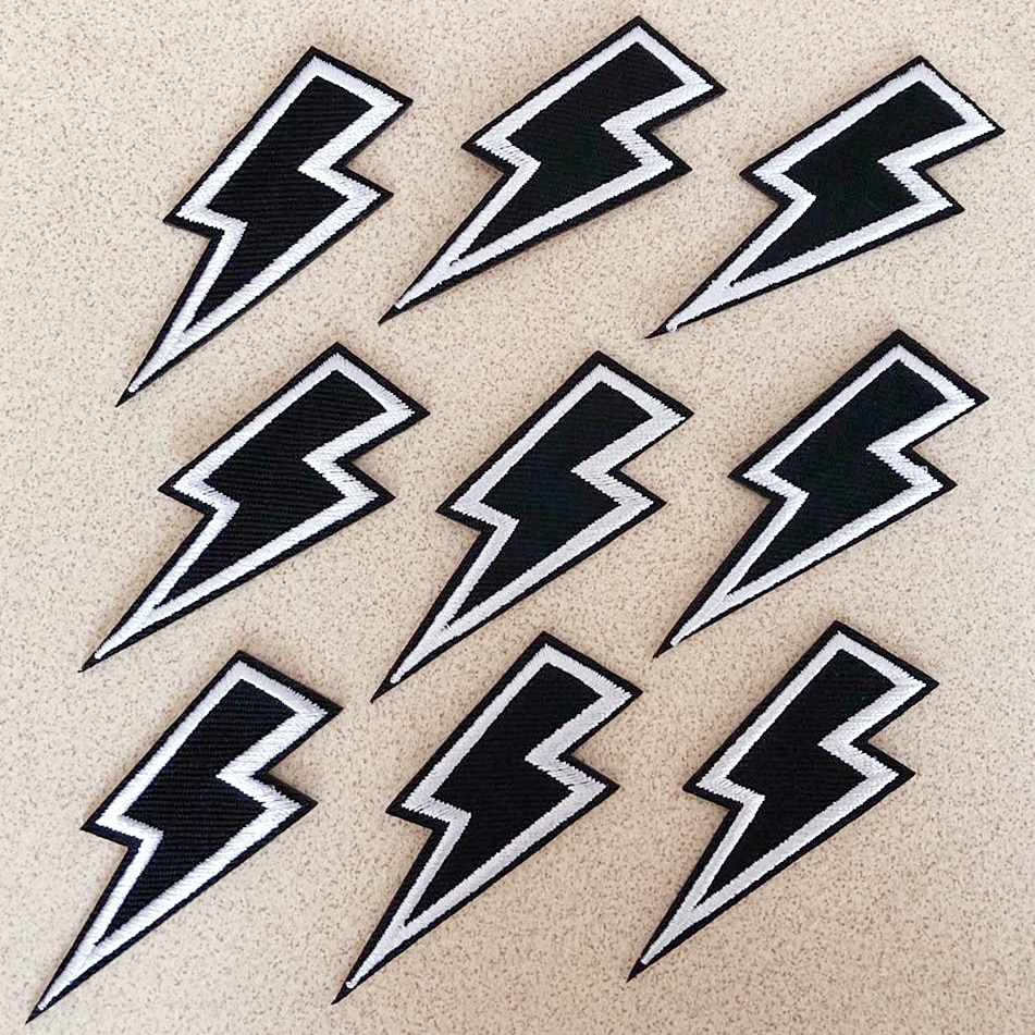 9 Stks/partij Mode Patches Stickers Black Lightning Diy Patch Stof Applicaties Geborduurde Ijzer Op Kleding Badge Borduurwerk