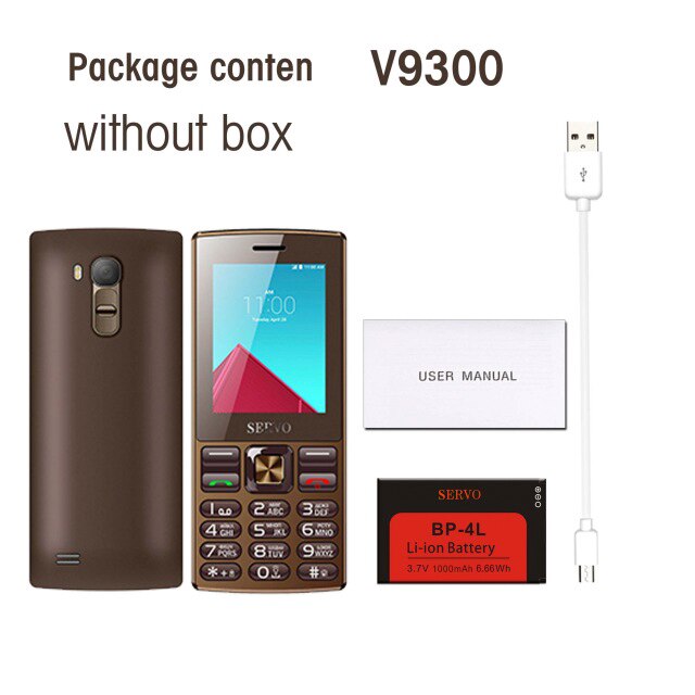 オリジナル電話サーボ V9300 2.4 インチデュアルカード SIM カード Bluetooth Fashlight 携帯電話 MP4 GSM GPRS ロシアキーボード携帯電話: Add 4GB TF Card / Brown Without Box