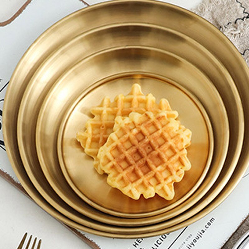 Kitchen Stainless Steel Dinner Plate Gold Dining Plate European Style Dinner Plate Cake Tray Western Steak Restaurant Plates