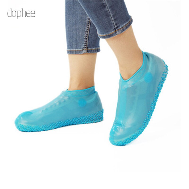 dophee 1 Pair Reusable Silicone Shoe Cover L Waterproof Rain Shoes Covers Camping Slip-resistant Rubber Rain Boot Overshoes: Light-blue