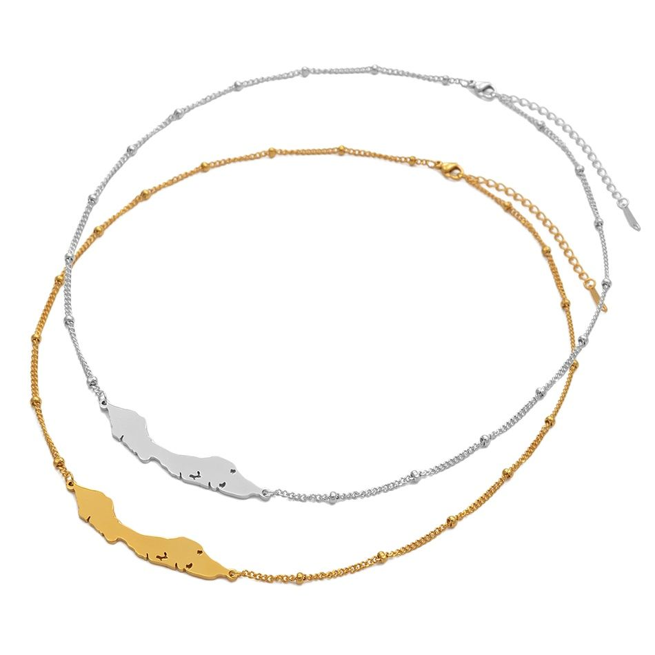 Anniyo 5Cm Big Size Curacao Ball Chain Kettingen Curacao Kaart Hanger Roestvrij Staal, twee Kleur Sieraden Kaart #113121