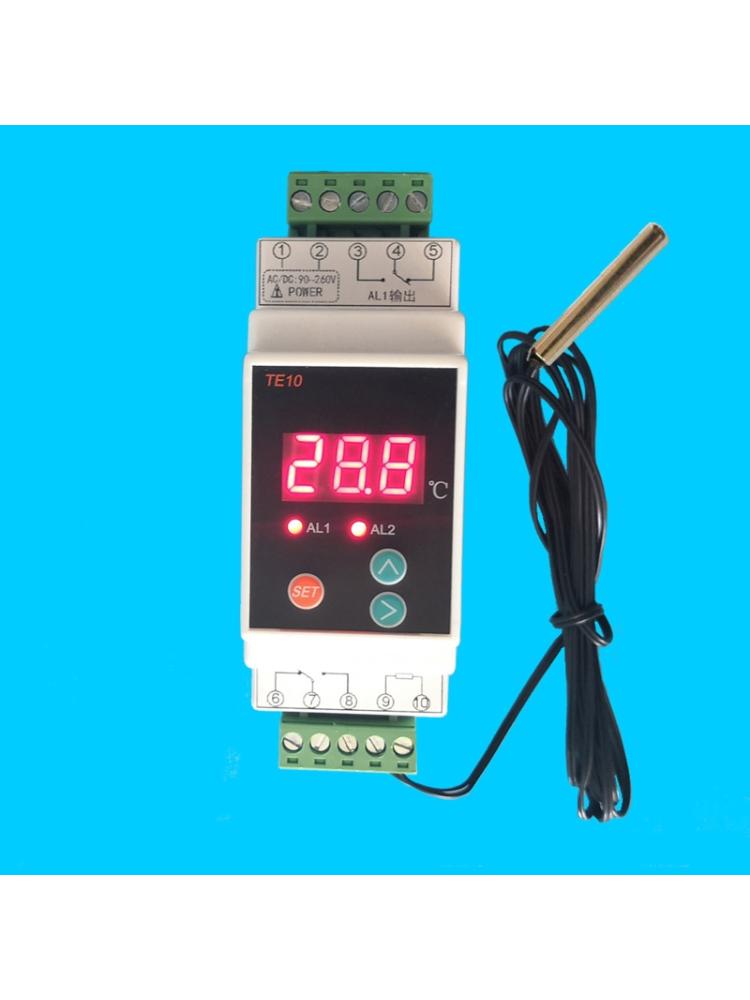 Ac90 ~ 260v -40 ~ 110 ℃ din skinne termostat med sensor 2 -vejs relæ udgang temperatur alarm controller ingen nc fælles udgang 7a/250 vac