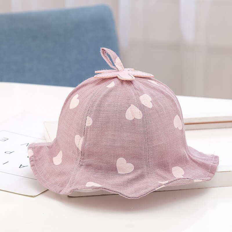 De algodón lindo amor Cubo de bebé sombrero de playa gorros niño niña sombrero de Sol para niños 3-36 meses encuentro ropa de bebé verano bebé chica sombrero de sol: Pink