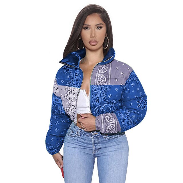 Manteau Bandana imprimé Paisley pour femme, veste à bulles, parka chaude, décontractée, fermeture éclair, vêtements d'extérieur, hiver: 1 / XL