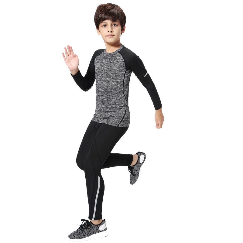 Jongens Running Pak Basketbal Compressie Leggings Fitness T-shirt Lange Mouwen Winter Outdoor Jogging Pak Trainingspak