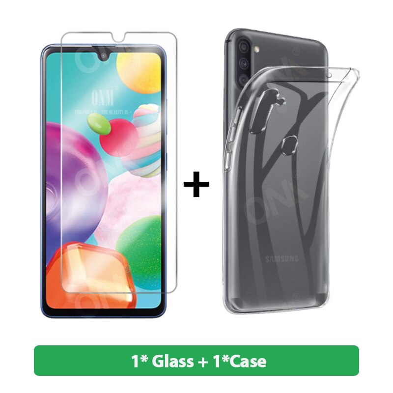 Protector de pantalla de vidrio templado 2 en 1 + funda para Samsung Galaxy M01 M11 A01 A11, funda de silicona para Galaxy M01 M11 A01 A11: for Galaxy M11 / 2-in-1 Glass Case