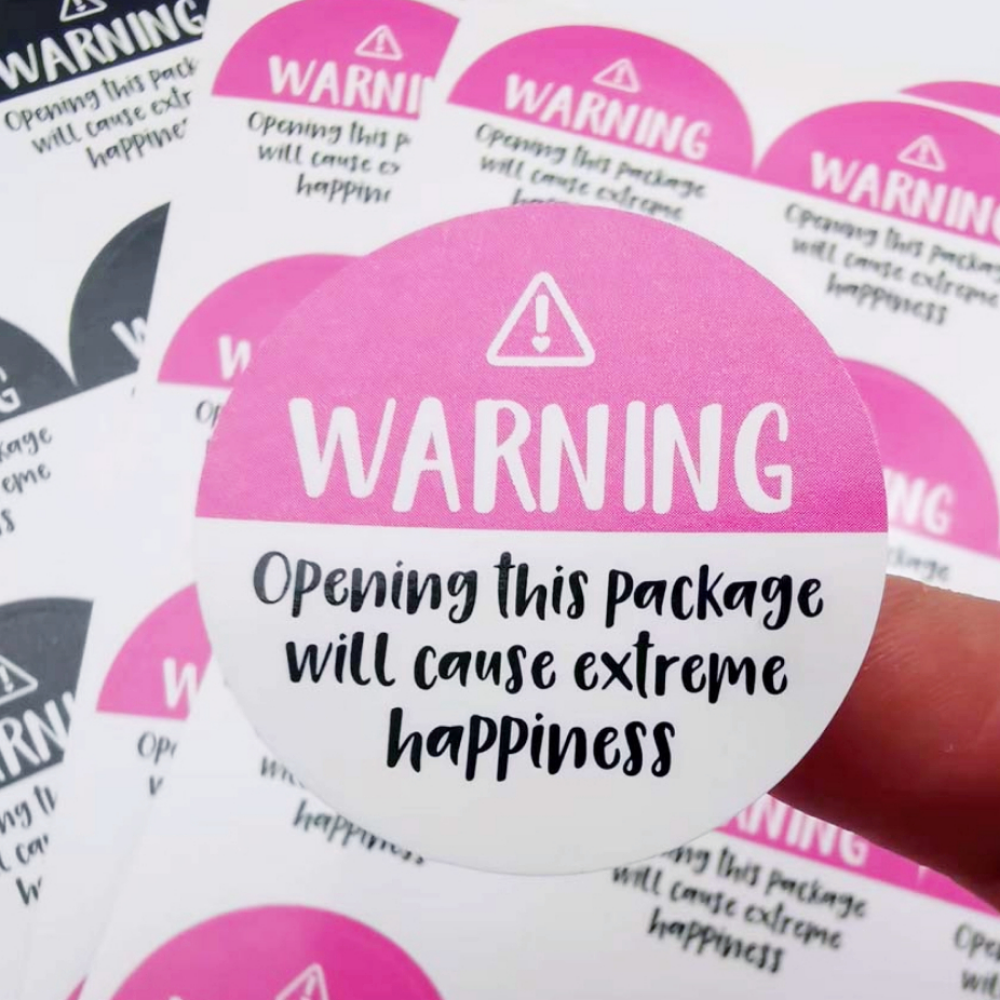 120 Uds. Etiquetas adorables de advertencia de felicidad extrema en negro y rosa, pegatinas de embalaje de agradecimiento de 1,5 pulgadas, sello de sobre para envolver