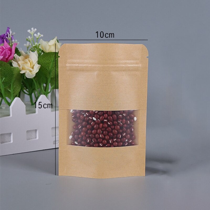 Multi size kraftpapper ziplock påse med fönster mat blixtlås förvaringspåsar kök mat hermetiska påsar zip påsar för torkad mat