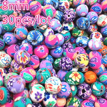 30 Pcs 8 Mm Polymer Clay Bloem Patroon Afdrukken Kralen Ronde Losse Kralen Mix Kleuren Voor Make Sieraden