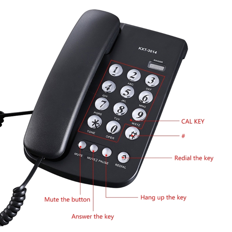 Vaste telefoon met snoer, bureautelefoon met grote knoppen, huistelefoon met snoer voor thuis, kantoor, hotel, badkamer