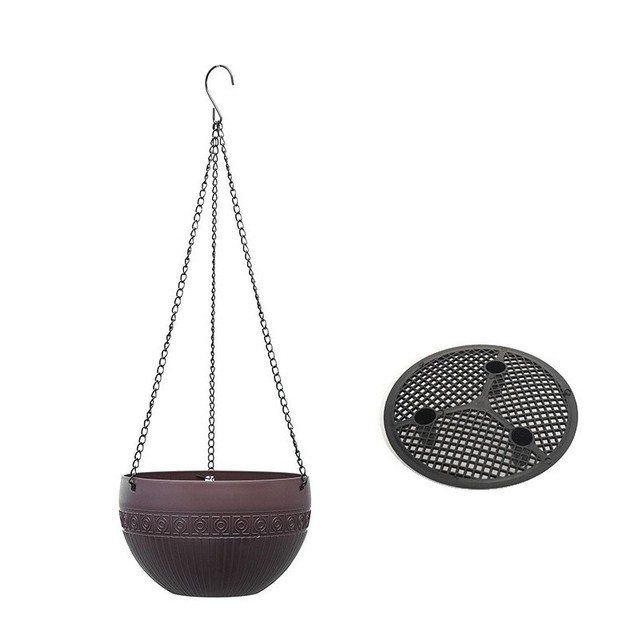 Imitation Rattan Hanging Basket Flower Pot Chain Basin Economic Hydroponic Plants Plant Grow Basin Home Garden Decoration: Auburn