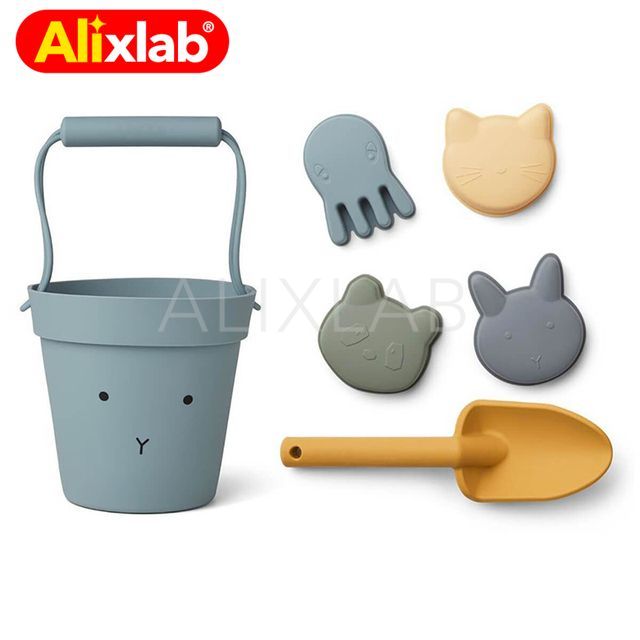 6 stücke Silikon Strand Spielzeug Sommer Sand Playset Kinder Spielzeug Tier Obst Sandkasten Für Kinder Eimer Schaufel Wasserkocher Baby Spielzeug: C034-6PCS-RABBIT