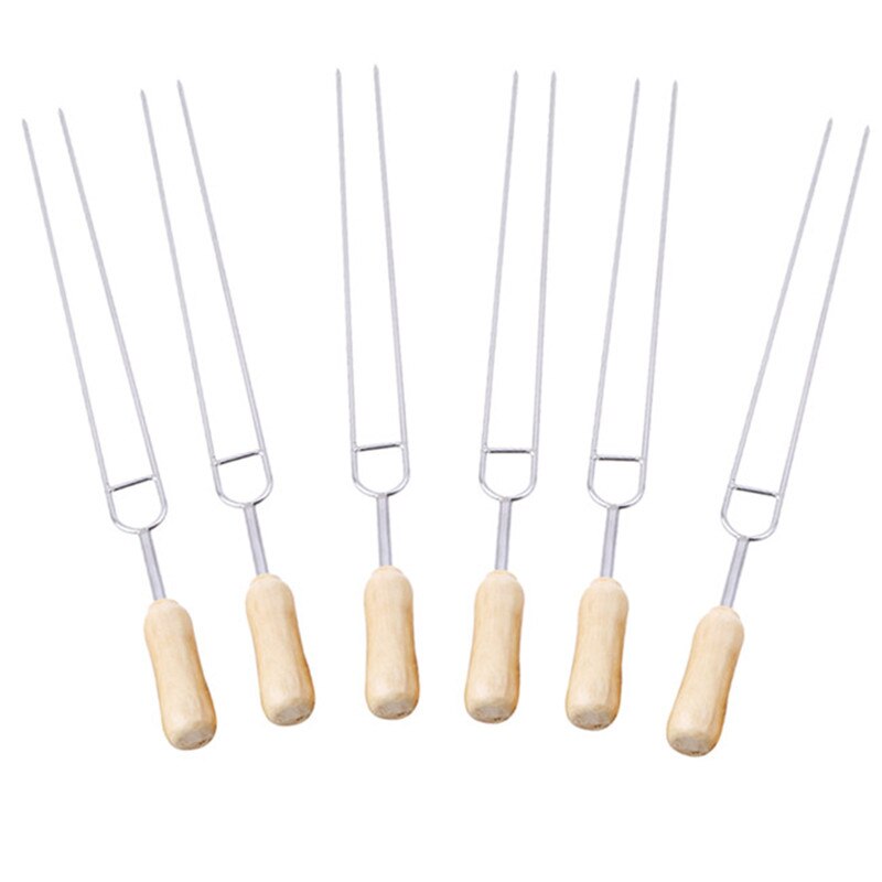 6Pcs/Set U Shape Fork Barbecue Tools Stainless Steel Meat Grill Outdoor Cooking Corn Holder BBQ Fork Tool