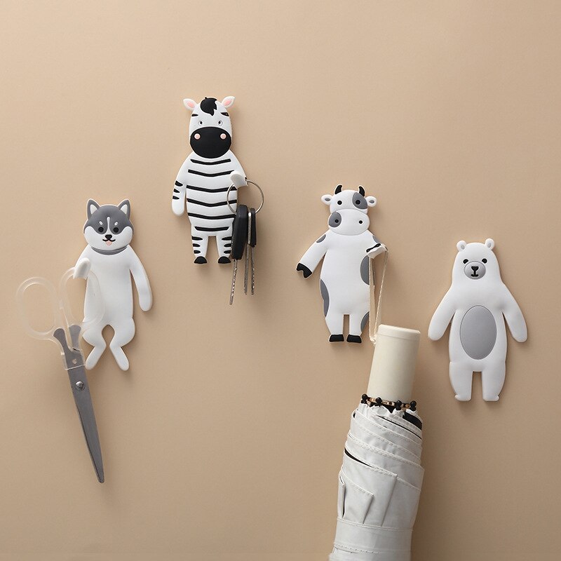 Cartoon Animal Hook Family Decorative Key Wall Crochet Holder Removable Kitchen Hooks Fridge Hook Kids Home Decoration