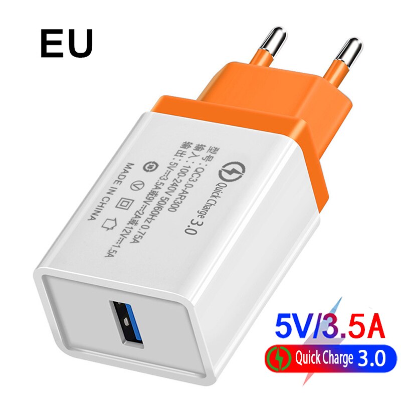 18W US EU Portable Mobile Phone Charger QC 3.0 Fast Charger Adapte For iphone Samsung Huawei Xiaomi: EU Orange