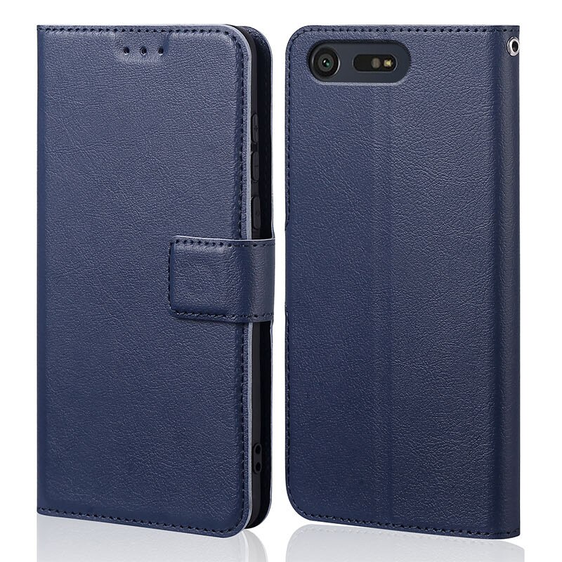 Dla Sony Xperia X Compact etui z klapką ze skóry i silikonu powrót skóra stojak capa dla Sony X Mini F5321 pokrywa telefon funda etui torba: Navy