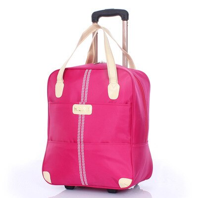 Women Trolley Luggage Rolling Suitcase Travel Hand Tie Rod Suit Casual Rolling Case Travel Bag Wheels Luggage Suitcase: Rose Red-L