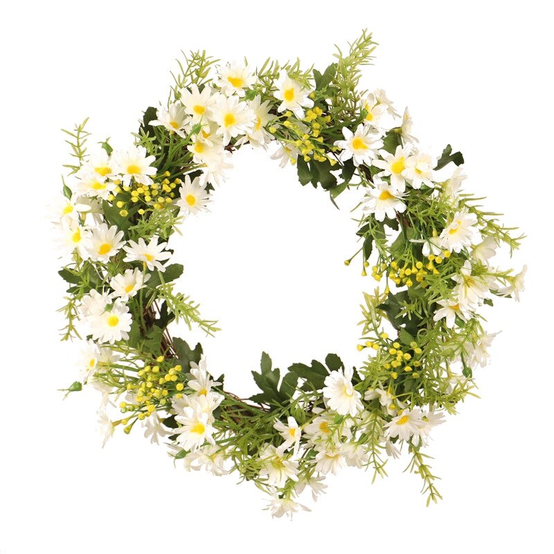 Hvide kunstige små tusindfryd krans dør dekoration blomster arrangement kranse bryllup hængende ring boligindretning: Default Title