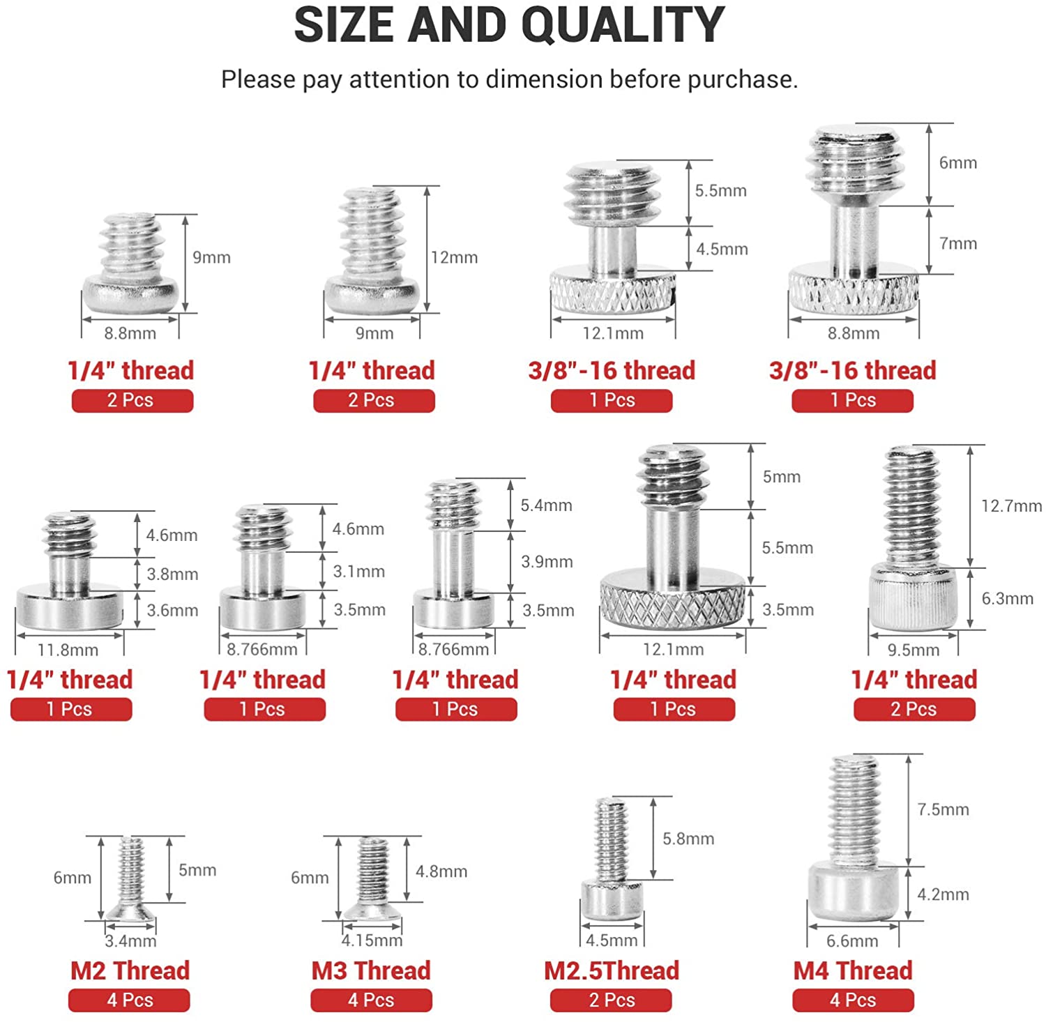 Smallrig 1/4 ", 3/8", M2, M2.5, M3, m4 Volledige Kit Schroef Set Voor Camera Kooien Accessoires Mount &amp; Handles &amp; Platen Diy Rig - 2326