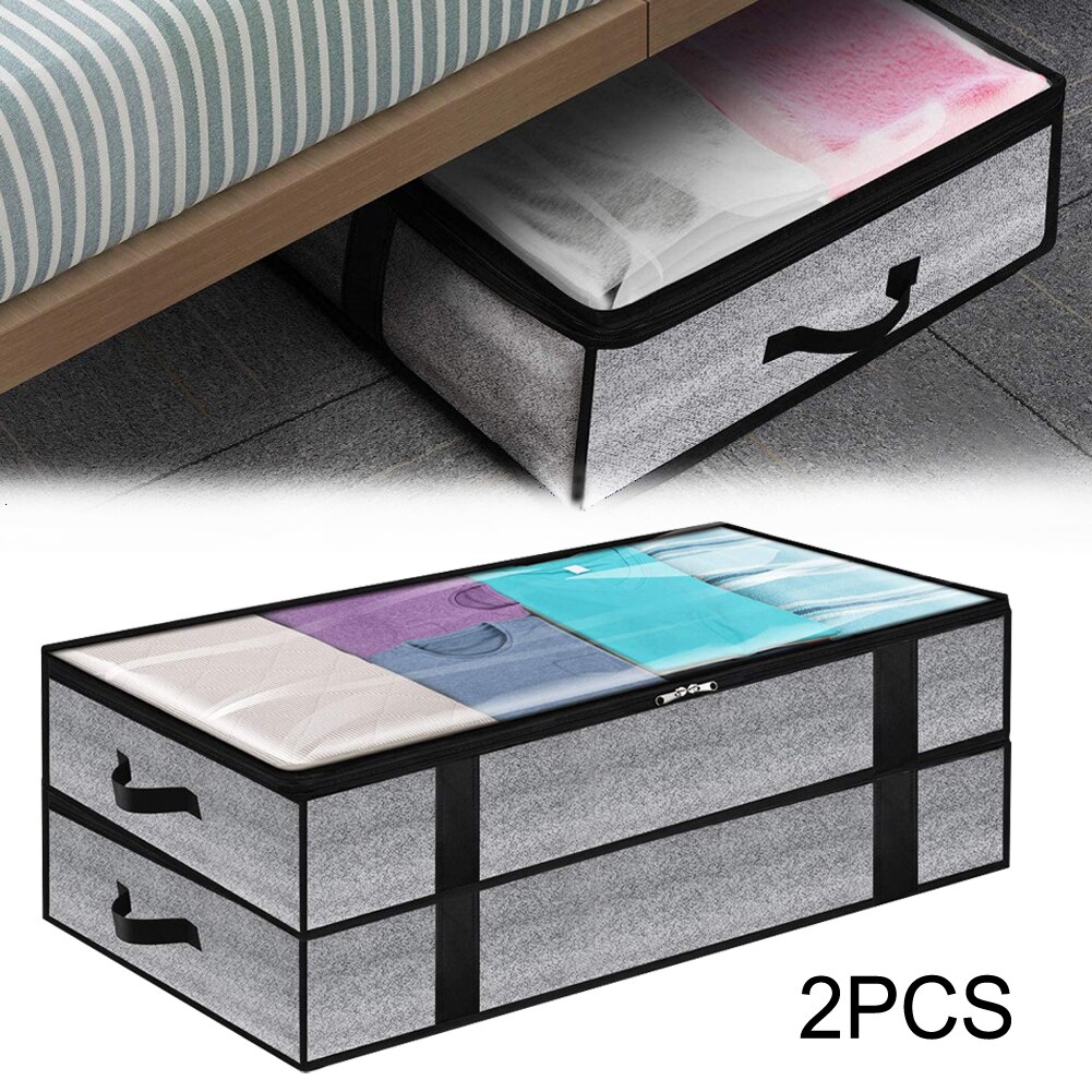 Underbed Storage Bags, 2 pcs Foldable Large Clothes Storage Bags with Zips, Thick Breathable Underbed Clothes Storage Bags