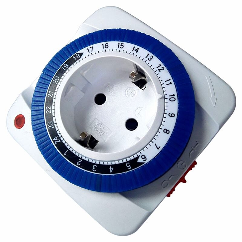 24 Hour Timer Socket Mechanical Program Timer Switch Socket 230V Wall Outlet Protector Energy Saveing(EU Plug)