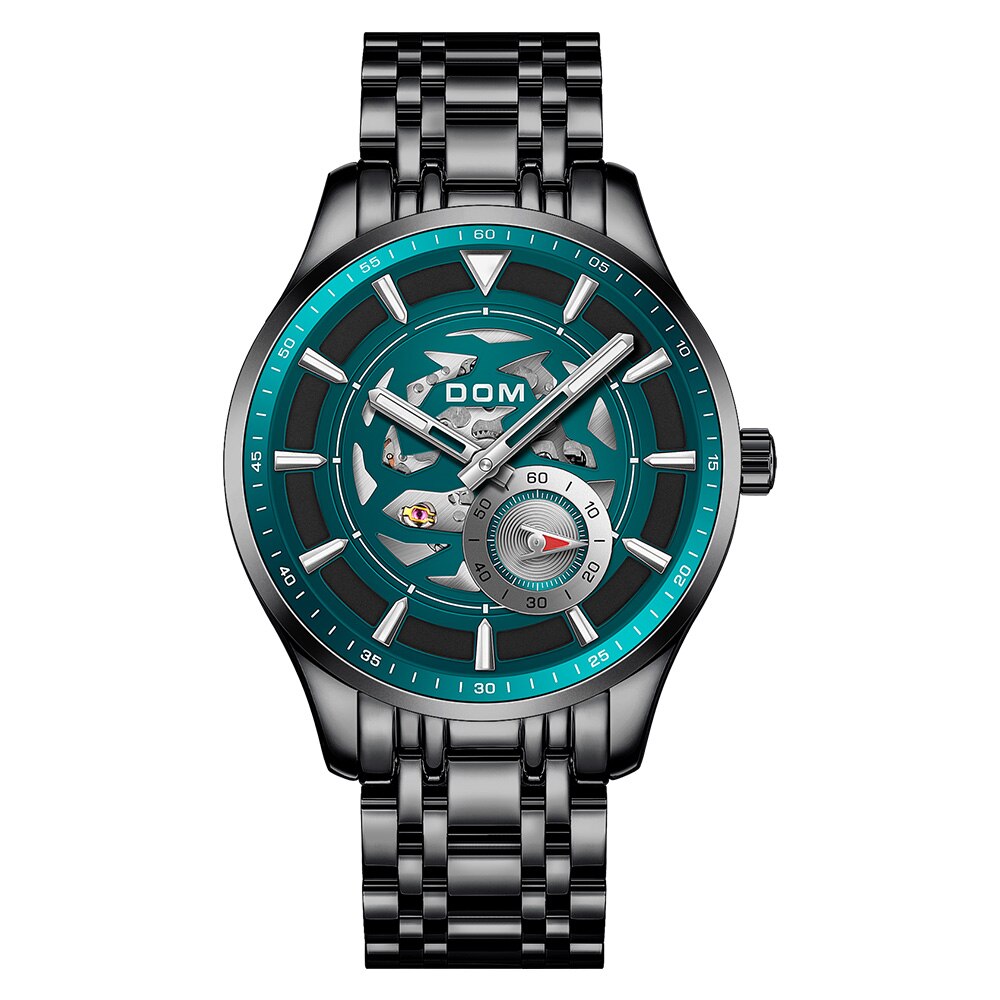 Dom luksus mekanisk armbåndsur herre sportsure relogio masculino rustfrit stål bånd blåt ur han vandtæt m -1308: M -1308bk-2m