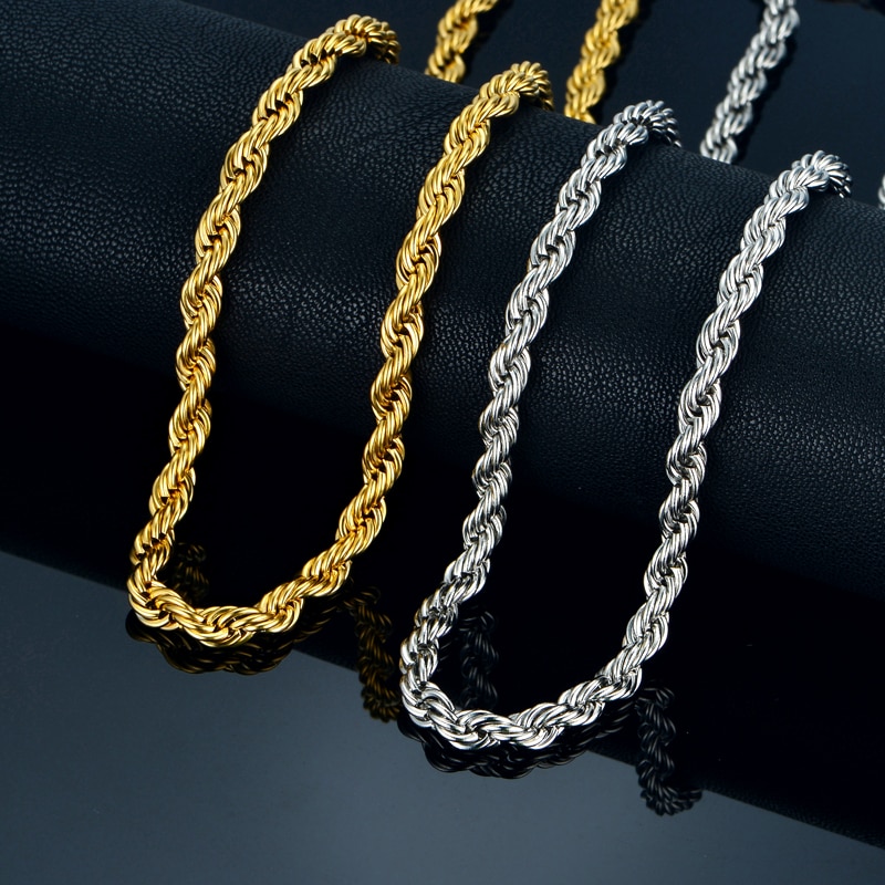 Twist Hip Hop Stainless Steel Long Chain Necklace Men Jewelry ,Brand Hippie Gold Color Male Necklace Chain Jewelry