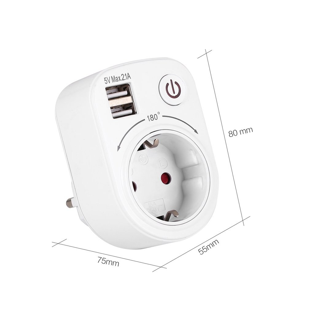5V 2.1A Electric Dual USB Charger Adapter EU Plug Intelligent Plug-in Wall Socket Charging Power Switch Outlet Home Travel