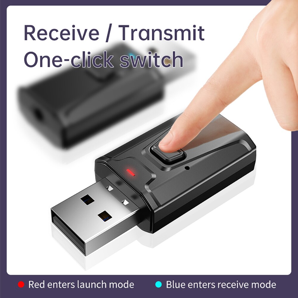 ELECTOP USB Bluetooth 5.0 Transmitter Receiver 3 in 1 Mic EDR Adapter Dongle 3.5mm AUX for TV PC Headphones Bluetooth Adapter