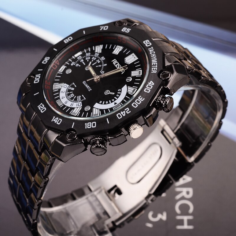 Sort ur herre masculino relojes pænt mandearmbåndsur angive tid kvarts skive rustfrit stål bånd erkek saat