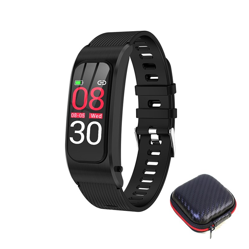 Smart watch Wireless Headphones Heart Rate Blood Pressure Fitness Bracelet Bluetooth 5.0 Earphone Headset Wristband Watch Band: Black Silicone box