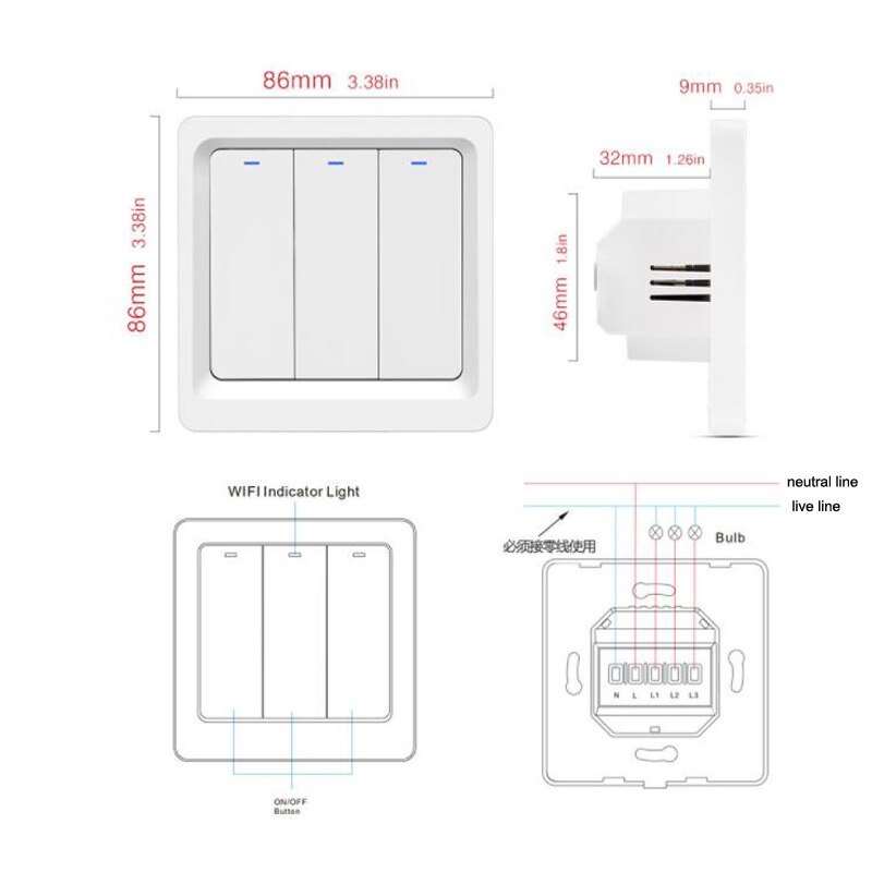 Wifi Smart Light Switch panel key switch Voice Control Tuya Wireless Wall Switches Remote with Alexa Google Home 1/2/3 Gang