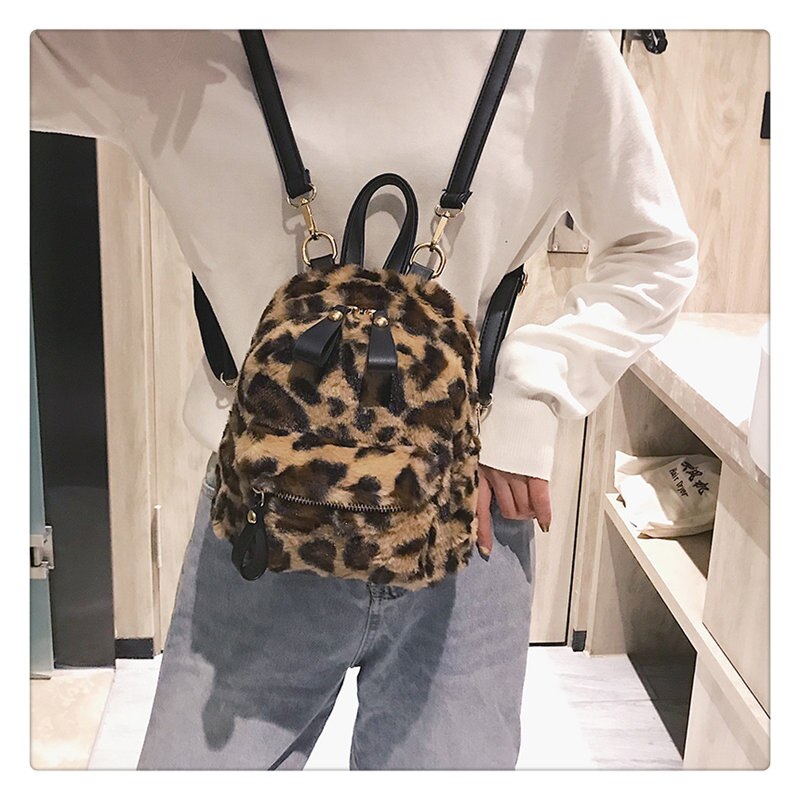 Hisuely leopard print små ryggsäckar för kvinnor mini ryggsäck barn ryggsäck resekedja plysch väskor vinter bokväska
