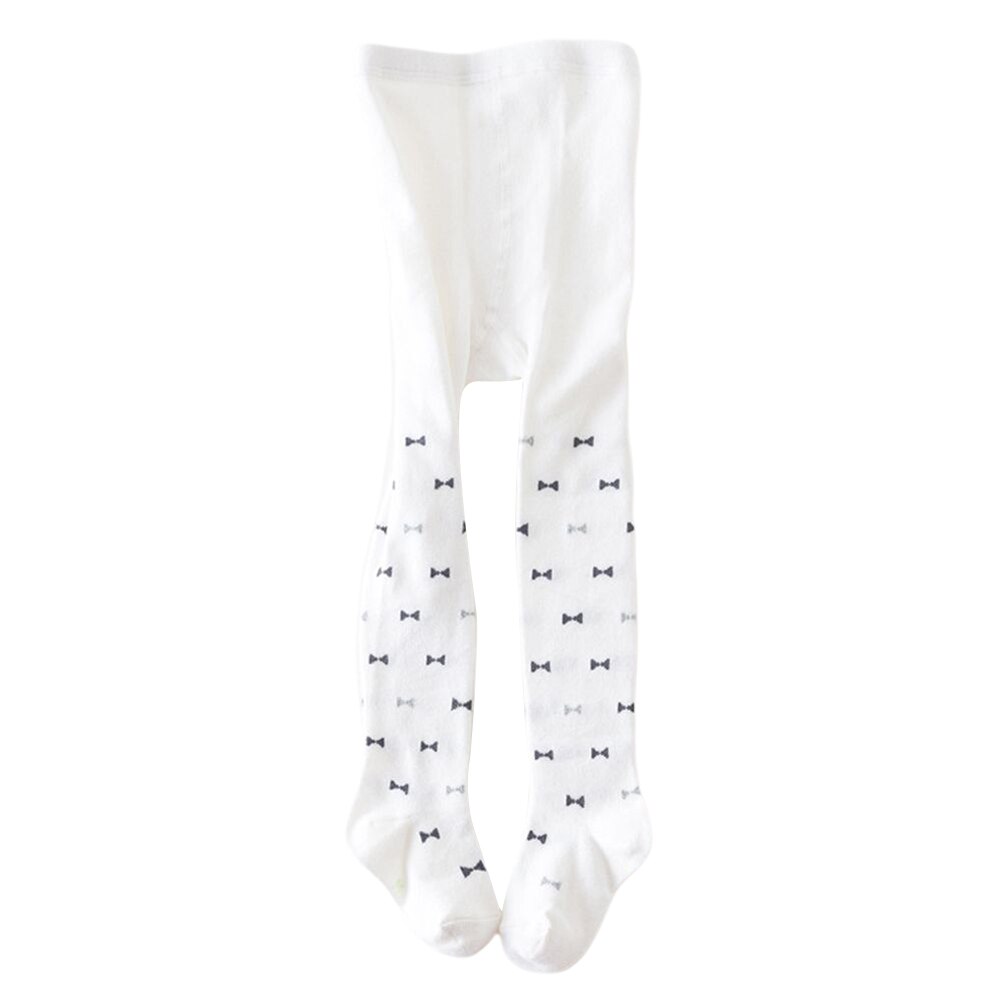 Enfant bébé filles coton tricot collants, collants nœud-noeud imprimé Leggings bas pantalon: WHITE / 3T