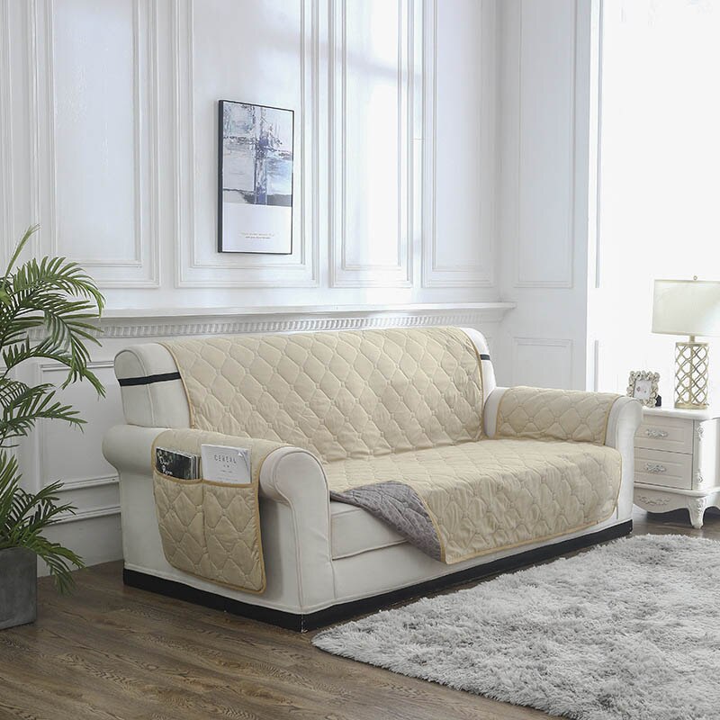 Gewatteerde bankhoes woonkamer waterdichte antislip bankhoes relaxfauteuil hoes opbergzak fauteuil meubelbeschermer 1/2/3- zits: Kameel / 2 -zits (138 x 195cm)