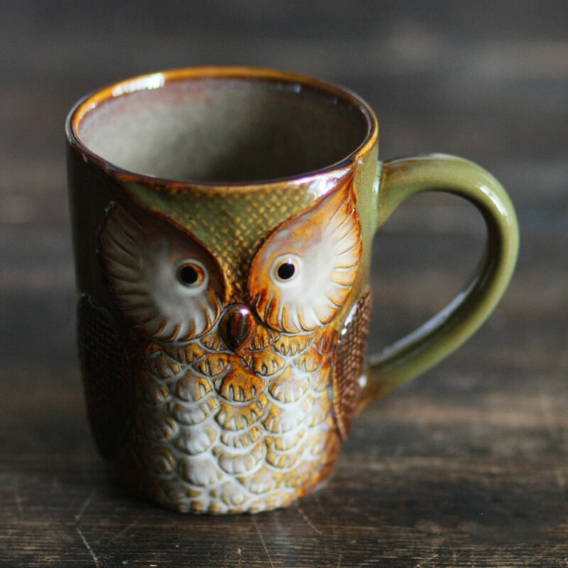 Owl Ceramic Coffe Cup Pottery Milk Coffee Cups Xmas Collection High-temperature Color Ceramic Art Ornaments